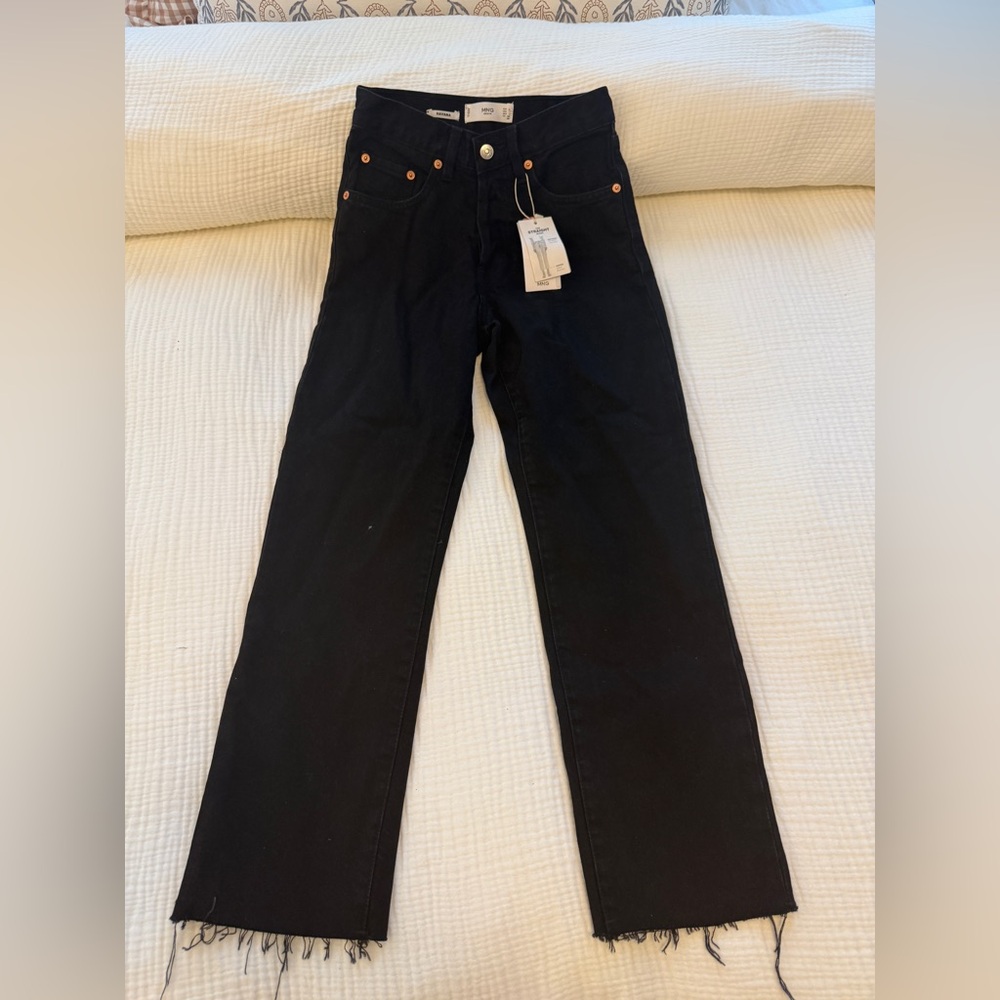 NWT Mango Havana High Rise Straight Jeans Black Size 1